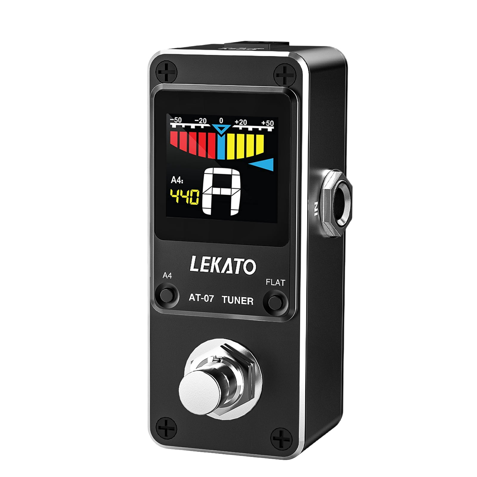 LEKATO Guitar Tuner Pedal with True Bypass, Color Display Tuning Pedal with Mute, Chromatic Tuner Pedal for Electric Guitar and Bass, Pitch and Flat Tuning