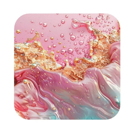 

Salouo Abstract Pink Gold Splash Print Round Coaster Drink Coasters Leather Bar Beer Beverage Coasters for Drinks Set of 4 for Tabletop Protection Coffee Table Decor