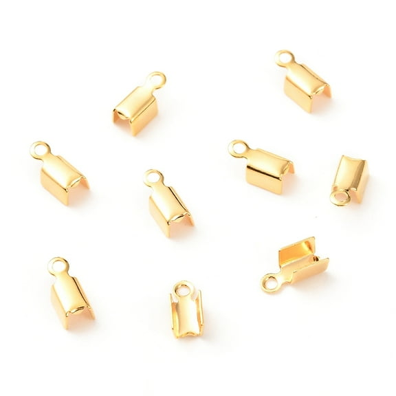 50pc Brass Folding Crimp Ends Fold Over Crimp Cord Ends Long-Lasting Plated Real 18K Gold Plated 7.5x3.5x3mm Hole: 1.2mm Inner Diameter: 3mm