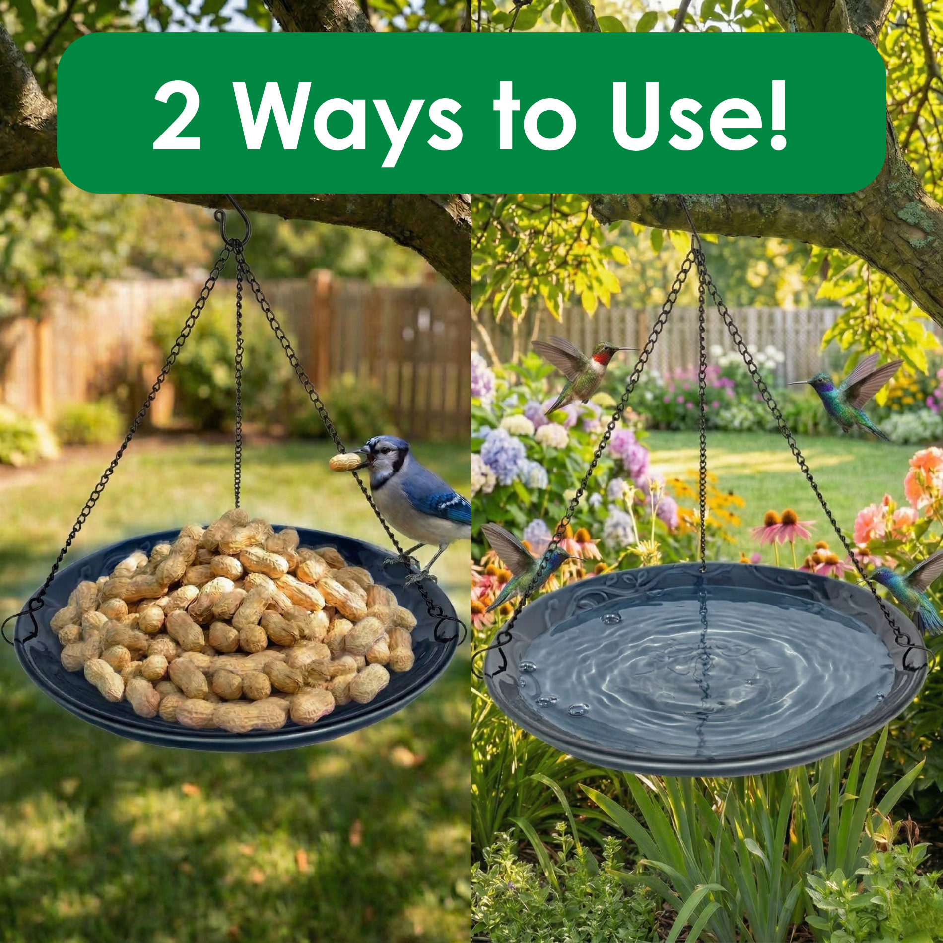 Backyard Essentials Bird Bath Hanging Birdbath Blue Bluebird for Bird Feeders