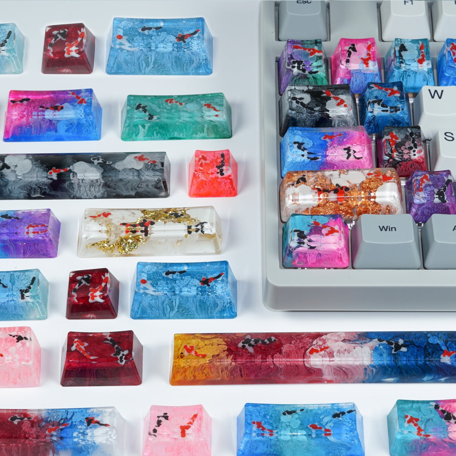 Artisan Resin Keycap, Zen Pond Design 2u Backspace for Mechanical Keyboard, Handcrafted Gift