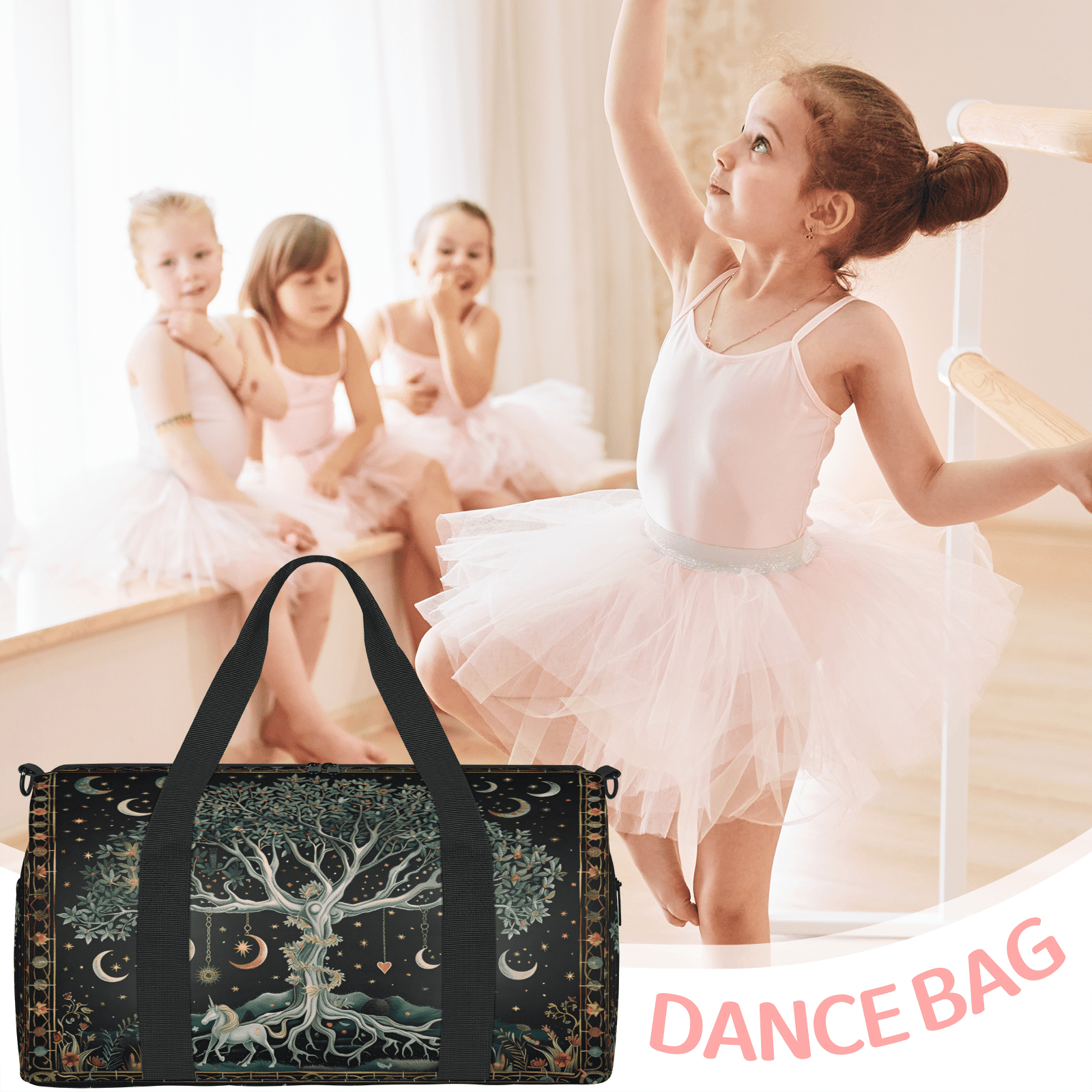 Herdesigns Forest Moon Tree Travel Duffle Bag Sports Yoga Weekender Overnight Carry on Workout Bags Lightweight Waterproof Gym Tote Bag for Women