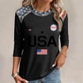 thumbnail image 3 of Hogleaql Women American Flag Shirt 3/4 Sleeve Pullover Shirts, American Flag 1776 Memorial Day Blouse Tops for Women Black XL, 3 of 4