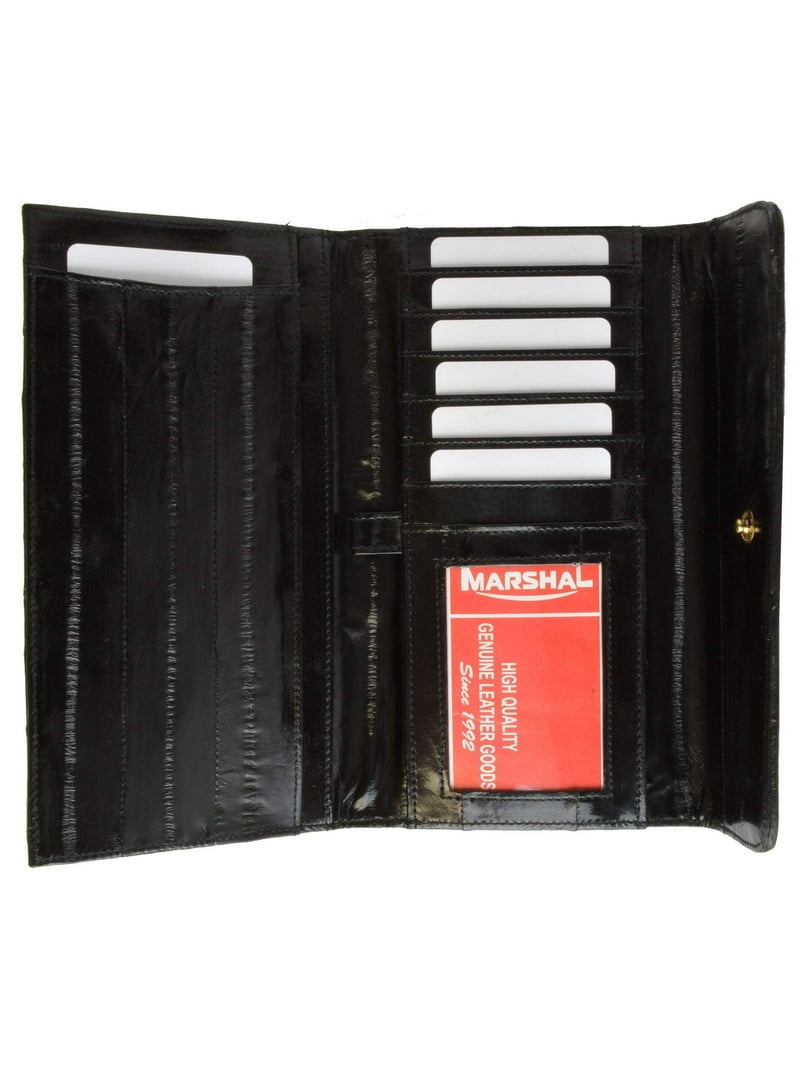 Womens Genuine Eel Skin Leather Deluxe Checkbook Wallet with Hand