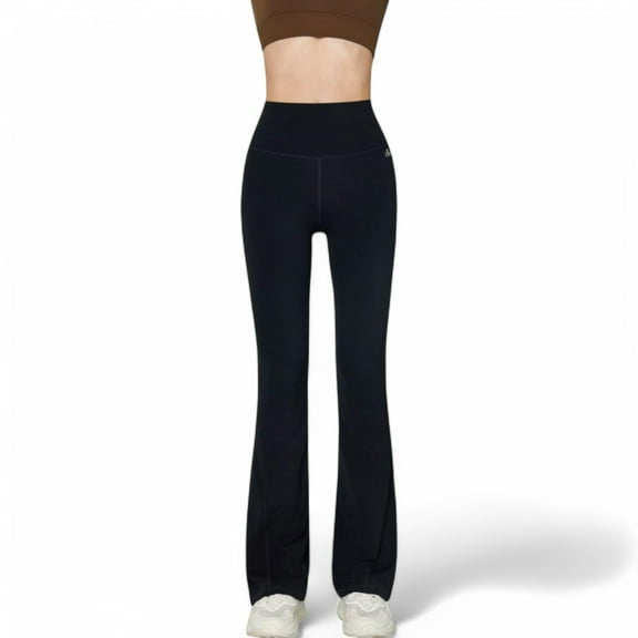 Women's High-Waist Flared Leggings with Stretch Fabric and Contoured Fit - Small, Black