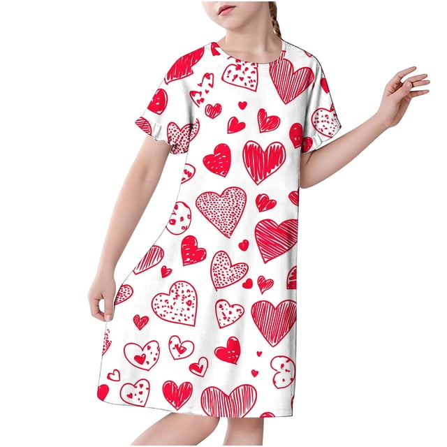 RXIRUCGD 2025 Vêtements d'Été pour Enfants 3-12 Ans Mode Imprimée Pyjama Rêveur Mi-Mollet Chemise de Nuit