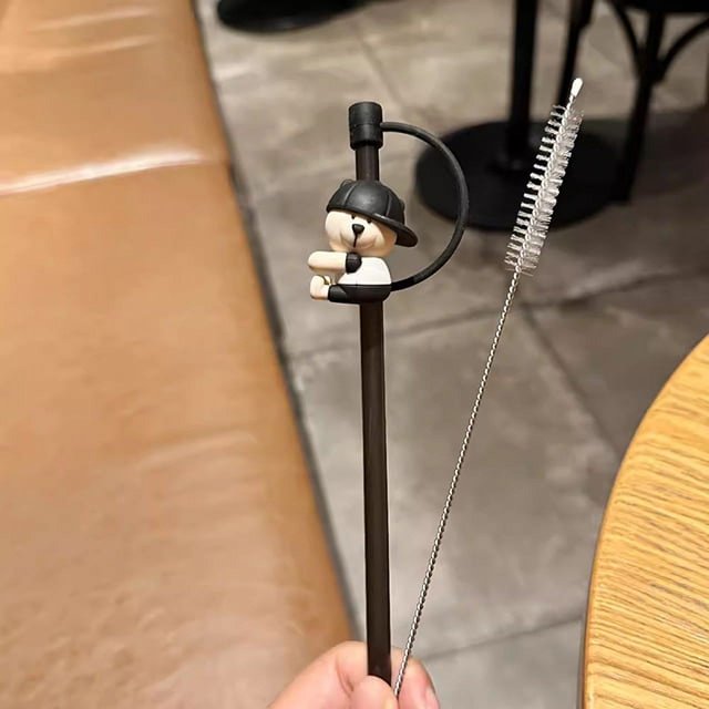 1 tapa de silicona con forma de oso para pajita, de 7 a 8 mm, reutilizable, a prueba de salpicaduras y polvo, para accesorios de vasos