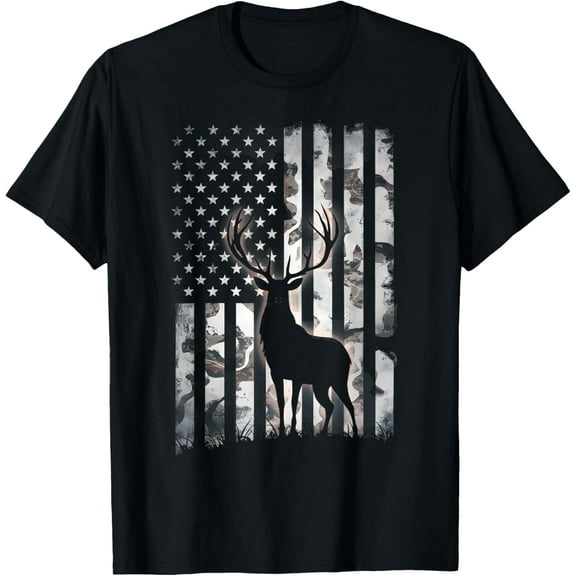 Deer Hunting Camo American Flag Dad Men US Elk Hunting T-Shirt