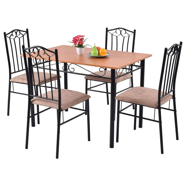 Costway 5 Piece Dining Set Wood Metal, Metal Wood Dining Table Chairs