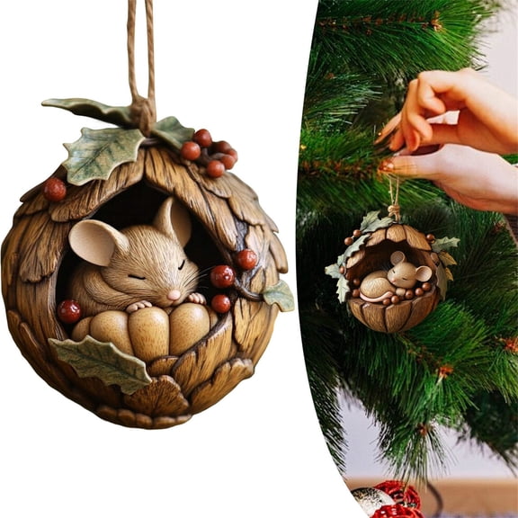 2025 New Forest Animal Acorn Ornament, Cute Sleeping Mouse Christmas Hanging Decorations, Acrylic Mouse Ornaments for Christmas Tree, Personalized Christmas Ornament Gift Ideas