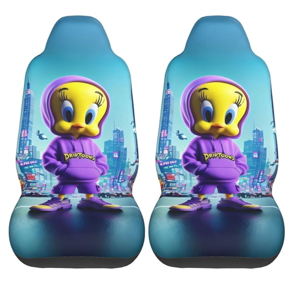 Tweety-Bird 2 Pcs Car Seat Covers, Soft Universal Auto Seat Covers, Seat Protector Interior Accessories Decoration Fits Most Cars, Suvs, Trucks, And Vans