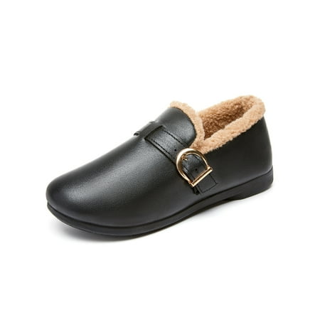 

GENILU Women Non-Slip Cozy Loafers Plush Lining Flats Work Buckle Black 8