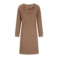 thumbnail image 4 of Mceream Cowl Neck Sweater Dress for Women – Relaxed Fit, Ribbed Knit, Long Sleeve, Cozy Fall & Winter Wear for Casual Outings & Errands Khaki M, 4 of 6