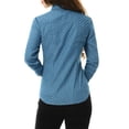 thumbnail image 3 of INSPIRE CHIC Women's Point Collar Long Sleeve Button Down Chest Pockets Denim Shirt XS Blue, 3 of 7