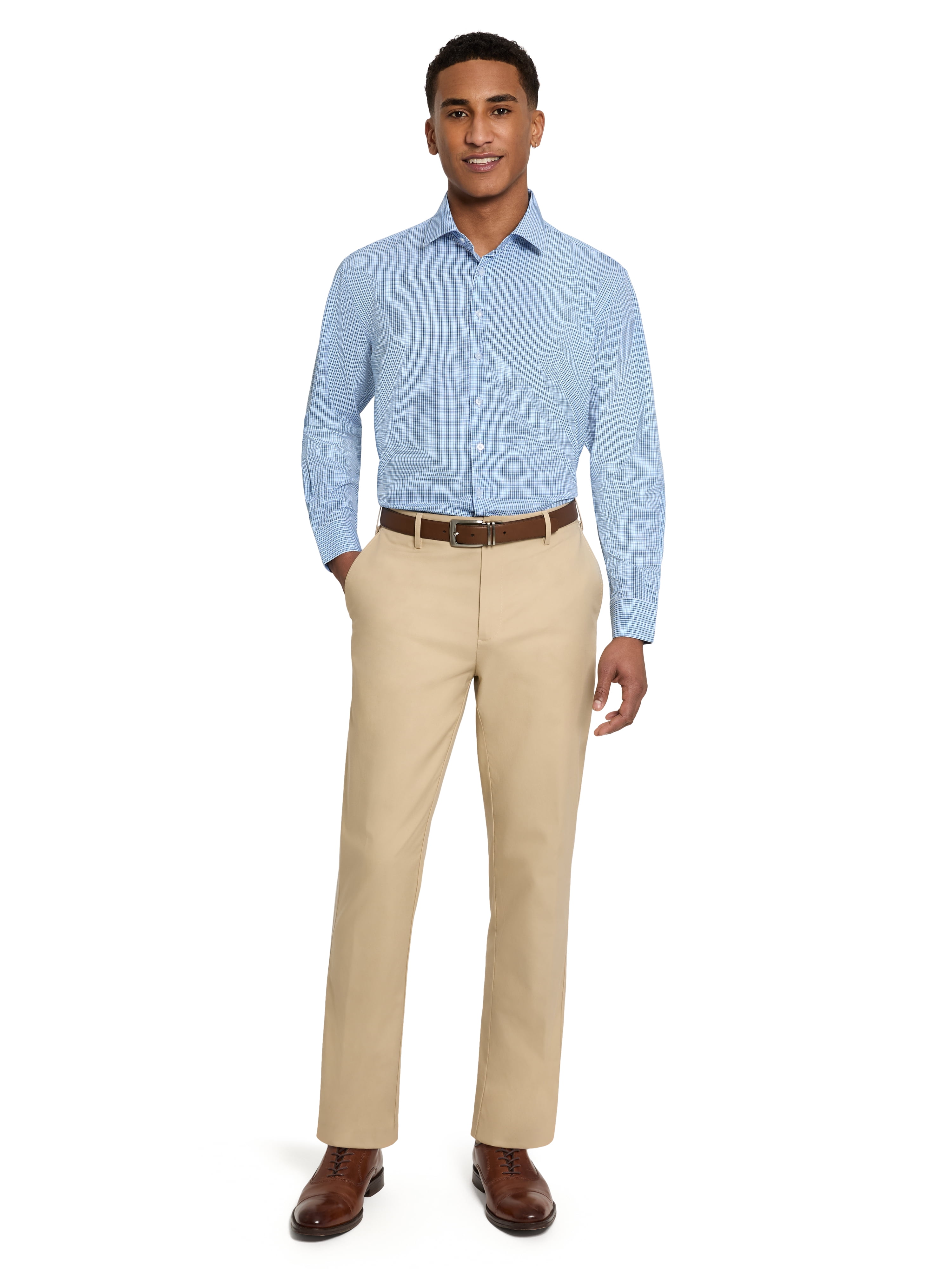 Chaps Men's Long Sleeve Stretch Dress Shirt, Navy, Sizes 14x32-17x34