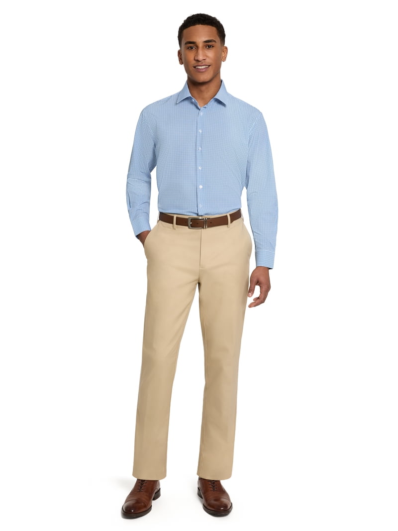 dark blue dress shirt khaki pants Chaps Men's Long Sleeve Stretch Shirt, Navy, Sizes 14x32-17x34, Size: 14 inch / 32 inch, Color:Aqua Navy Ombre The Mummy Evelyn Black Look professional for any Dan_Desc_Batch2