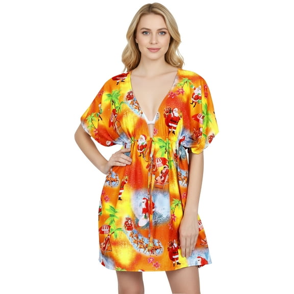 LA LEELA Women's Beachwear Swimsuit Coverups for Women Swim Beach Dress Cover Ups for Swimwear Cover up Christmas XL-XXL Xmas Sunshine, Santa Gifts
