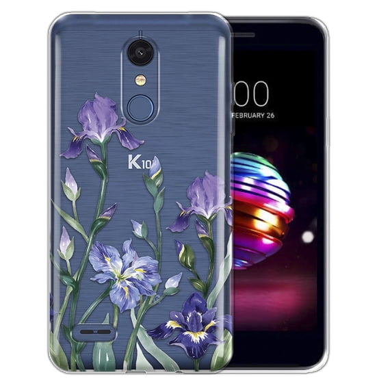 FINCIBO Soft TPU Clear Case Slim Protective Cover for LG K10/ K10+ Plus K30 2018, Irises Flowers