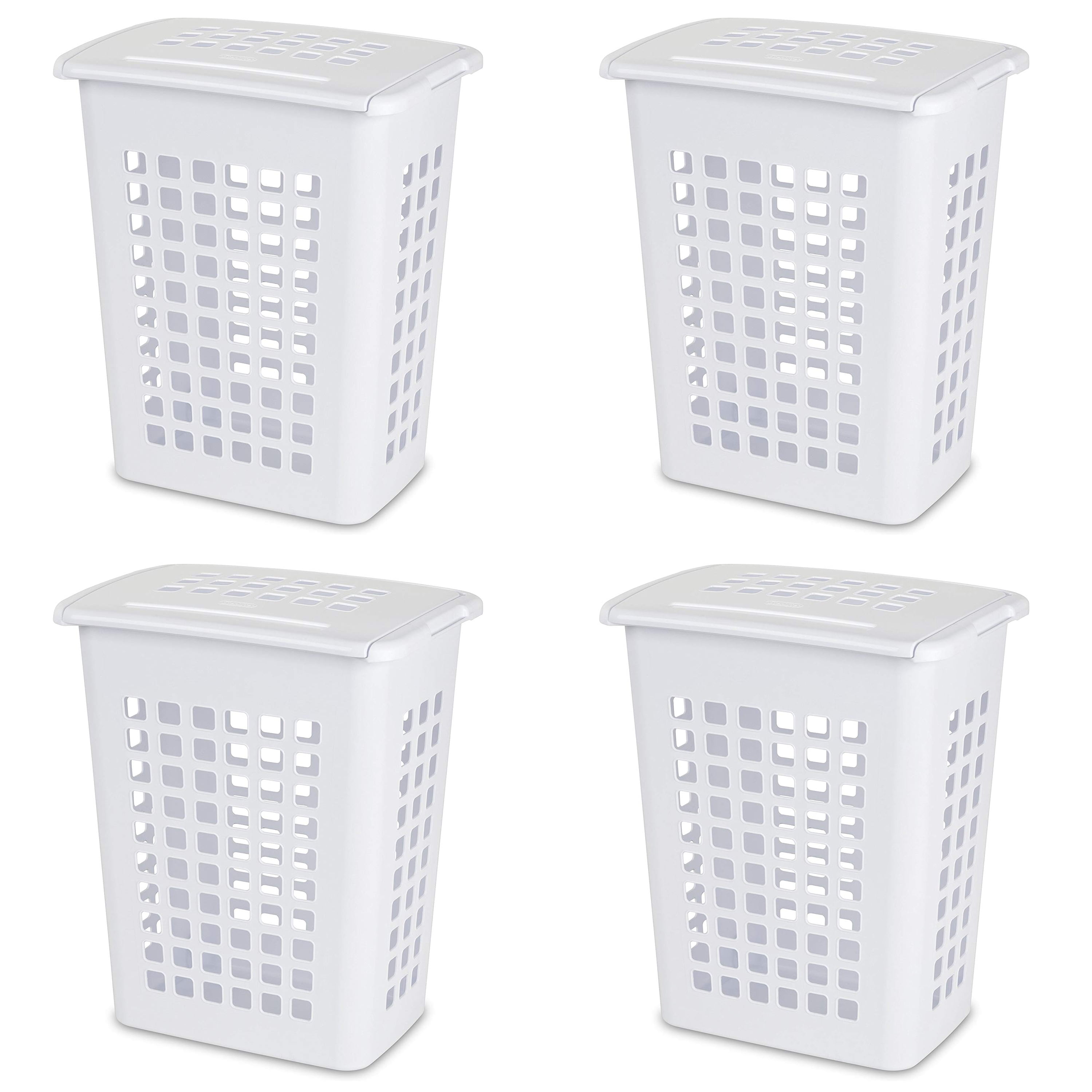 Sterilite Rectangular Laundry Hamper With Lid, White, 4 Count