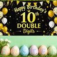 thumbnail image 2 of Black Gold and White Happy Birthday 10th Double Digits Banner Backdrop Decoration Party Supplies for Photography Props Birthday Party Decorations Celebration Event Decor, 2 of 7
