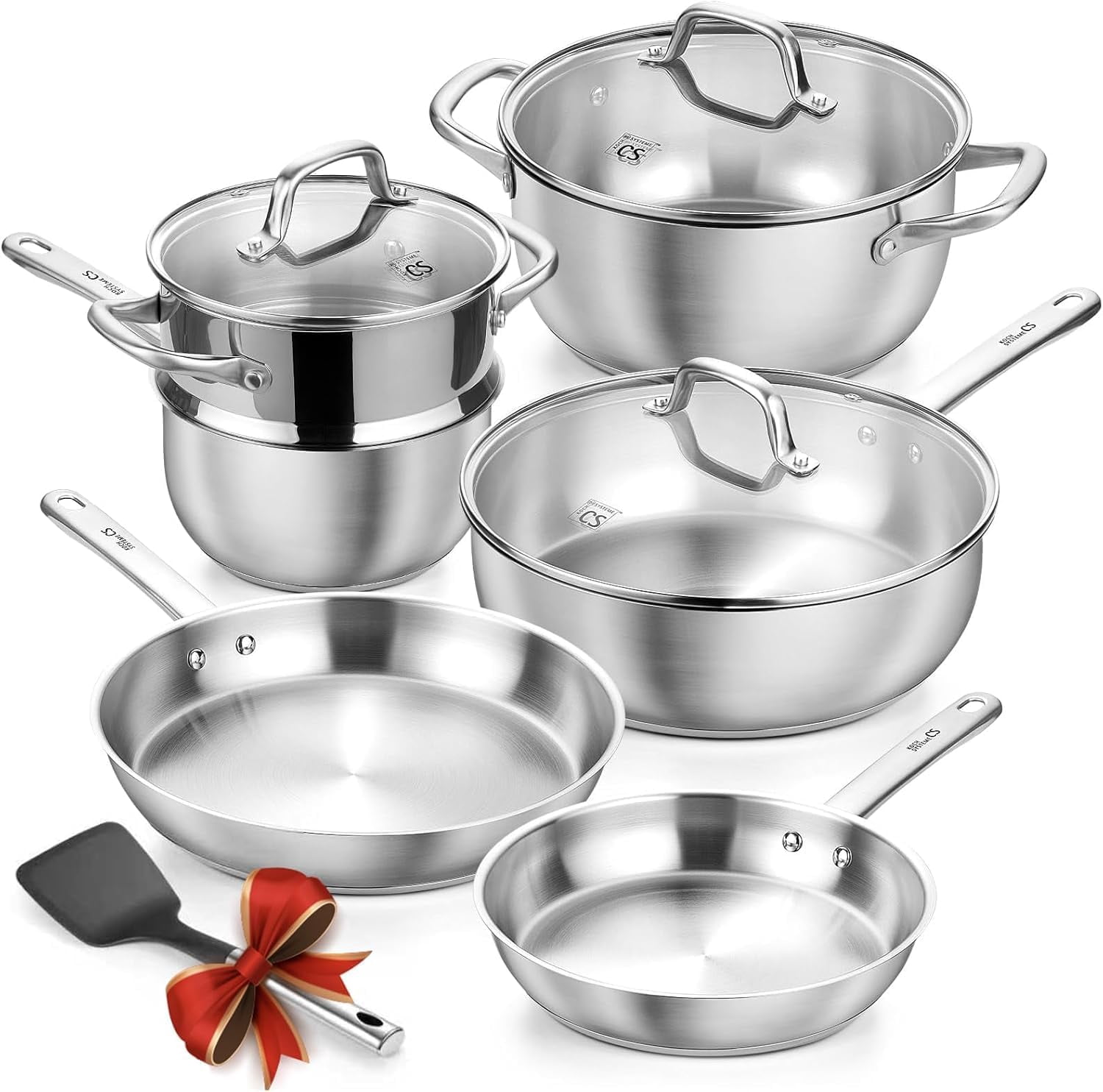 Koch Systeme CS 10-Piece Stainless Steel Cookware Set - Professional Grade, Induction Compatible Pots and Pans Set with Lids, Oven & Dishwasher Safe