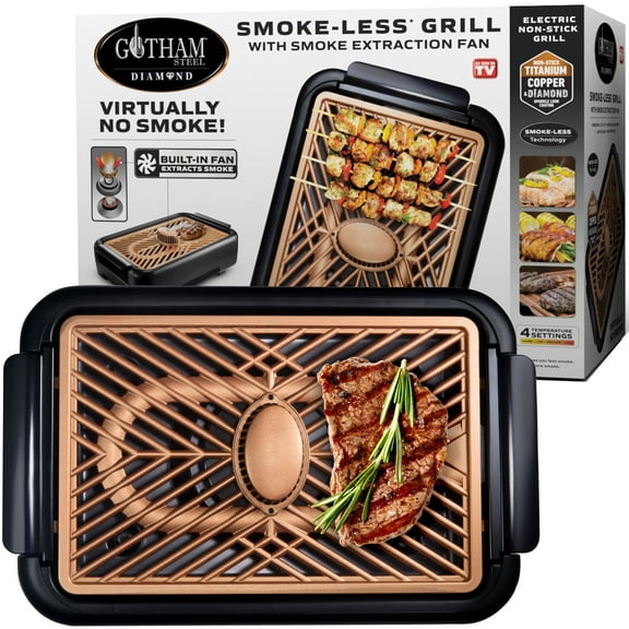 Gotham Steel Diamond Electric Indoor Grill Smokeless Nonstick Electric Grill, Ceramic for Steaks , Indoor Grill 15" x 10"