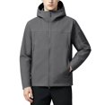 thumbnail image 3 of Sevevn Men Softshell Jacket Full Zip Up Hooded Regular Fit Water Resistant Stretch Fabric Side Zip Pockets Arm Zip Pocket Hook Loop Patch For Hiking Wear, 3 of 7