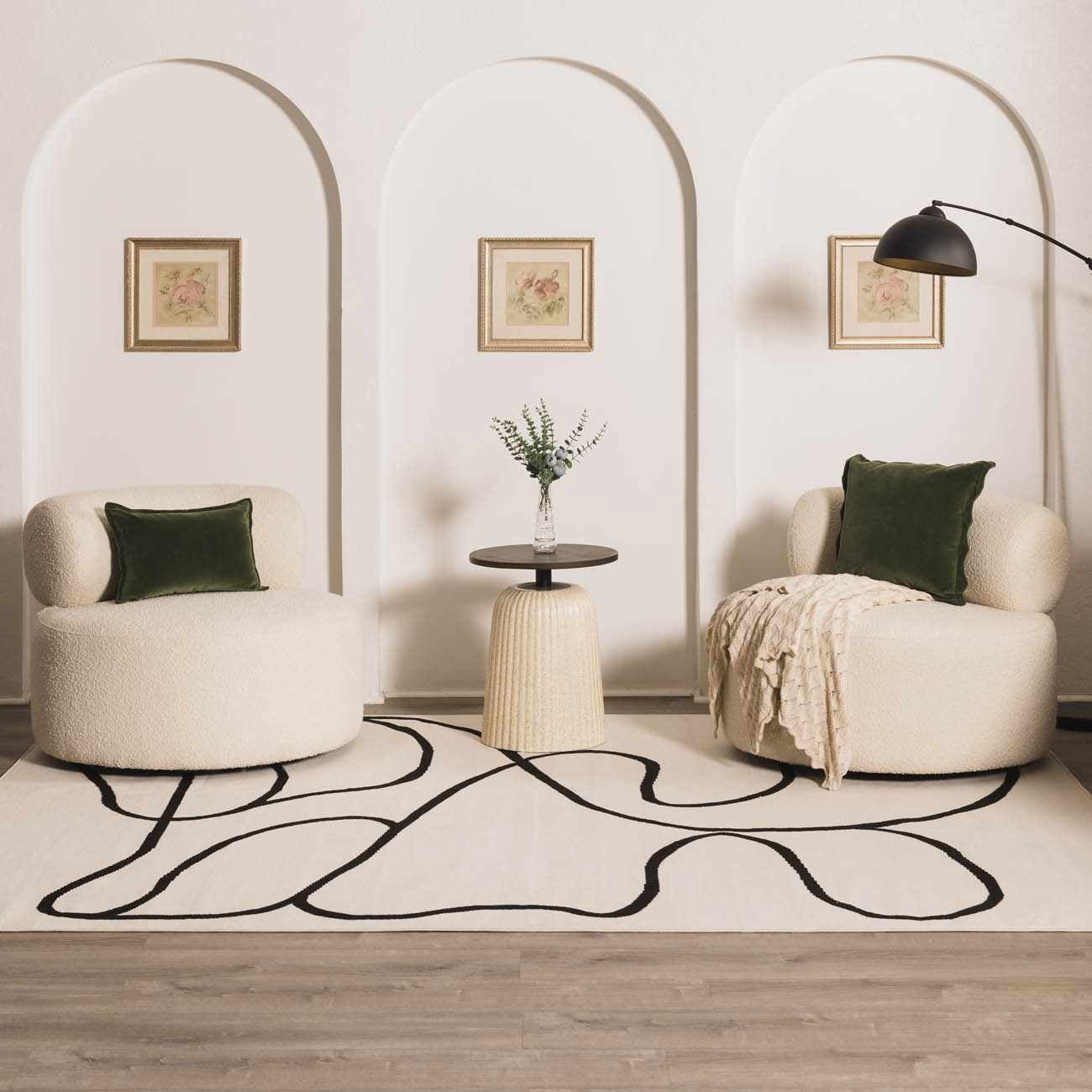 Hauteloom Eilir Modern Abstract Area Rug - Contemporary Geometric Carpet for Living Room, Bedroom, Dining Room - Beige, Black, Cream - 6'7" x 9'