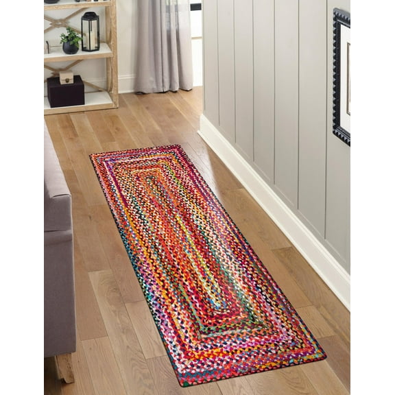 2.6x10 Ft Multi Cotton Area Rug, Hand-Woven Farmhouse Boho Style, Durable & Pet-Friendly Rug for Living Room, Dining Room, and Bedroom