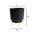thumbnail image 3 of Bloem Hopson Decorative Resin Cachepot with Metal Stand, 6" Indoor and Outdoor Planter with Gold Metal Stand, Black, 3 of 7