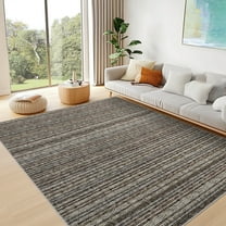 FairOnly Grey 8'x10'Modern Striped Machine Washable Non Slip Area Rug for Bedroom Ultra Thin&Soft Low Pile Indoor Rug for Living Room Kitchen Dinning Room