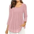 thumbnail image 2 of Otntypg 3/4 Sleeve Sparkly Tops for Women Dressy Casual Ruched Mesh Pleated Crew Neck Layered Flowy Tunic Blouse Loose Fit Glitter Cocktail Party Evening Shirts Pink XXL, 2 of 8