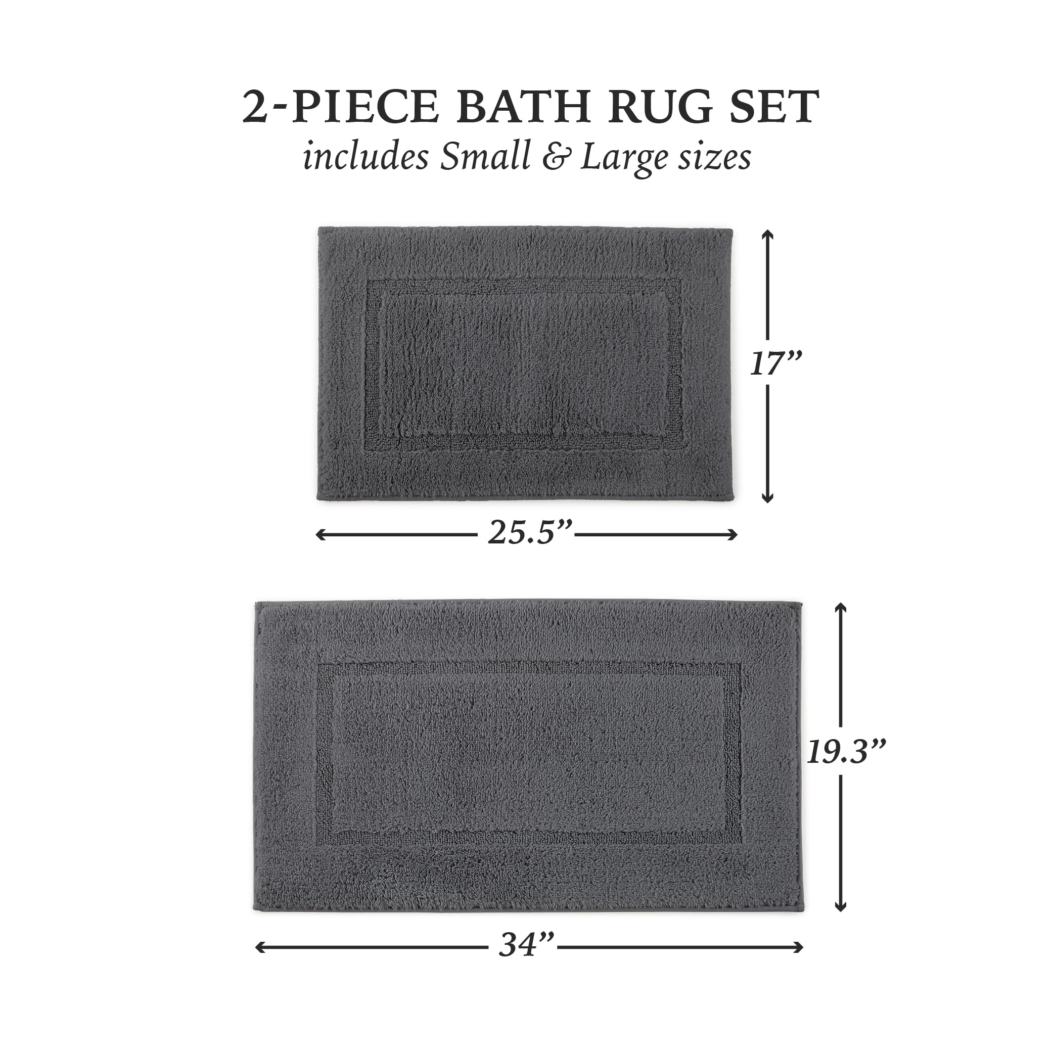 Hotel Style Organic Cotton Luxury 2-Piece Bath Rug Set, Charcoal Sky