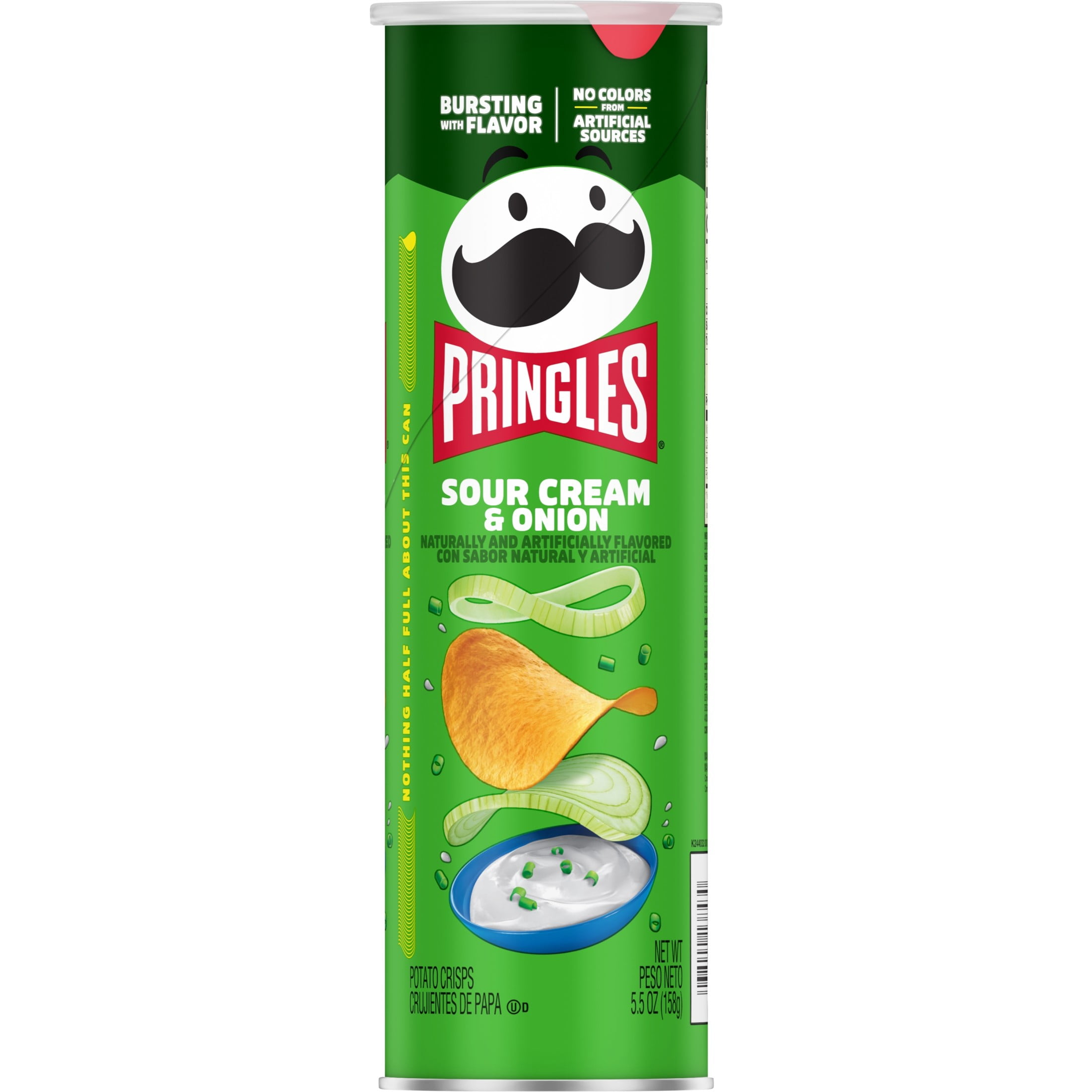 Pringles Sour Cream and Onion Potato Crisps Chips, Lunch Snacks, 5.5 oz Canister