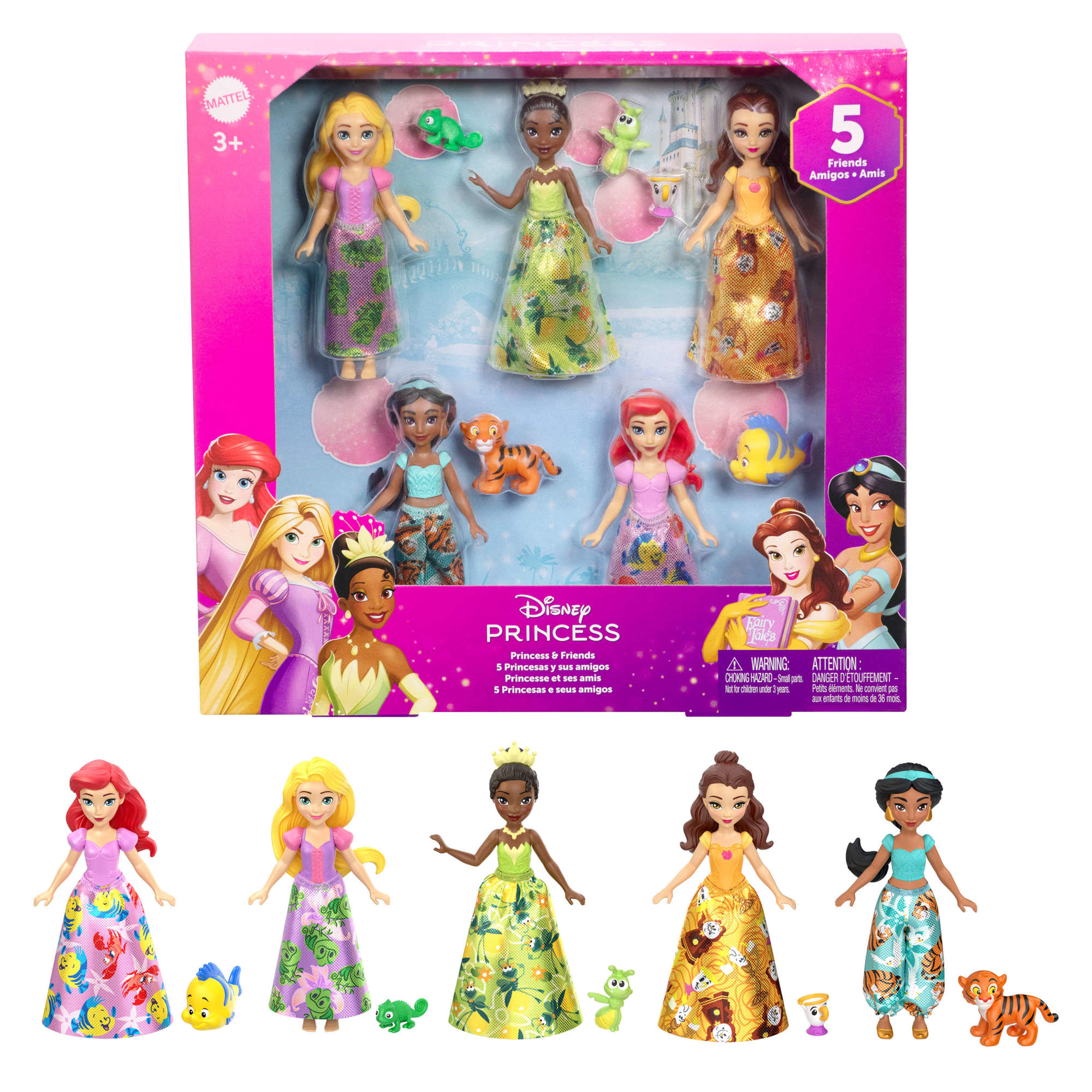 Disney Princess & Friends Set with 5 Small Dolls in Sparkling Outfits & 5 Friend Figures