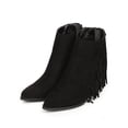 thumbnail image 5 of Women Suede Pointy Toe Fringe Chunky Heel Ankle Bootie CH75, 5 of 6