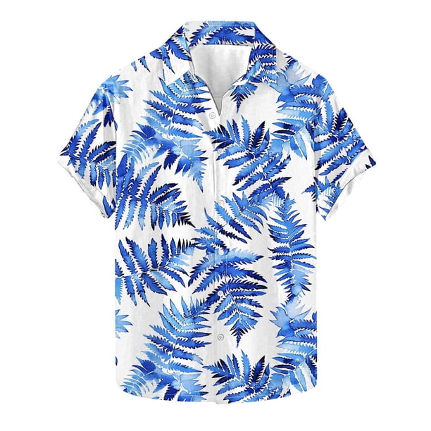 Camisas Hawaianas de Manga Corta de Algodón de Moda Casual Floral Estampado de la Camisa de Solapa, Poliéster