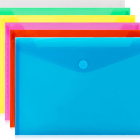Clear Plastic Envelopes - 6 Pack Poly Plastic Envelope Folders with Closure A4 Letter Size Waterproof Reusable