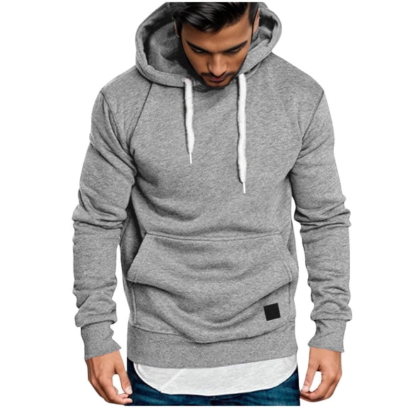 Hoodies for Men Sawvnm Men's Solid Color Hoodie Pullover Sweatshirt - Long Sleeve Casual Hoodie with Pockets Christmas