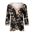 thumbnail image 4 of CYMMPU Flower Printed 3/4 Sleeve Tunic Tops Boho Blouses for Women Dressy Casual Lace V Neck Spring Tops Fall Trendy Shirts Loose Fit Business Elegant Work Tops T-Shirts Black XXL, 4 of 5