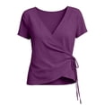 thumbnail image 5 of TGSLY Wrap Front Linen Tops for Women Lightweight Soft Deep V Neck Short Sleeve Shirts Dressy Casual Side Tie Knot Solid Color Blouses L, 5 of 8