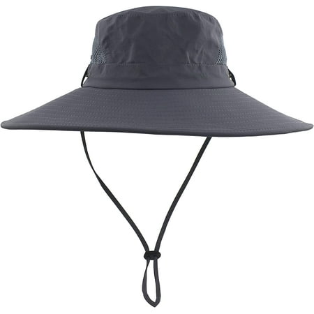 Mens Sun Hats UPF 50+ Waterproof Mesh Wide Brim Bucket Fishing Hat-Gray