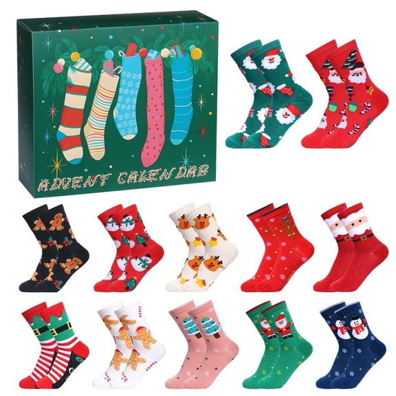 Tumao Sock Advent Calendar 2025,12 Pairs Socks for Adults Christmas Countdown Socks Adults Advent Calendar Santa Snowman Christmas Tree Xmas Gift