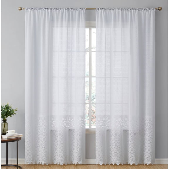 THD Mona Macrame Lace Sheer Rod Pocket Window Treatment Curtain Panels - Set of 2