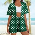 thumbnail image 5 of BRGZLK Women's 2 Piece Summer Outfits Fashion Polka Dot Print Short Sleeve Cardigan Tops and Elastic Waist Shorts Loungewear Set Suitable for Daily Green XL, 5 of 6