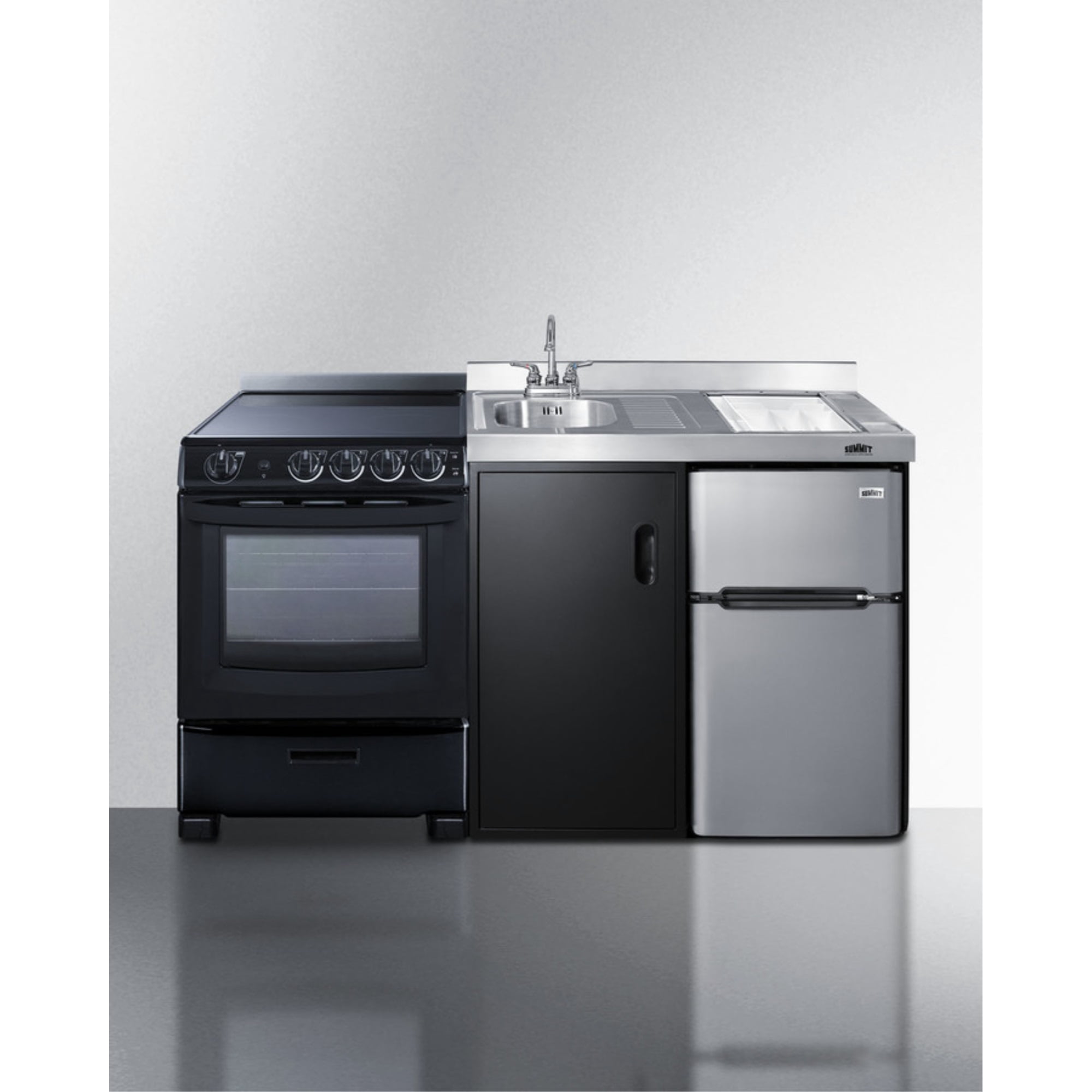 Summit Appliance ACK63ELSTB All-in-One Kitchenette with Refrigerator, Black, 63 in, 220 V