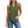 thumbnail image 3 of Halter Tops for Women, Sleeveless V Neck Shirts, Loose Fit, Casual Summer Tops, Vacation Travel Street Wear | VerBelle,Army Green L, 3 of 7