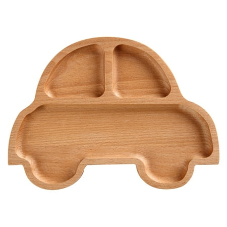 Cute Style Solid Wood Food Tray for Kids Child Dinner Plate Food Grade Wax Oil Coating Tray - Cartoon Car