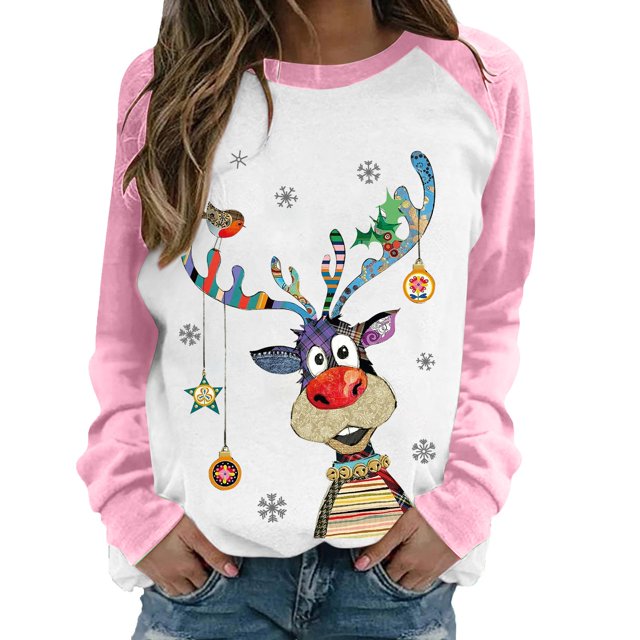 Sudaderas Con Capucha de Navidad Para Mujer Moda Manga Larga Otoño Camiseta Estampado Bolsillos Blusa Tops Odeerbi ODB193827