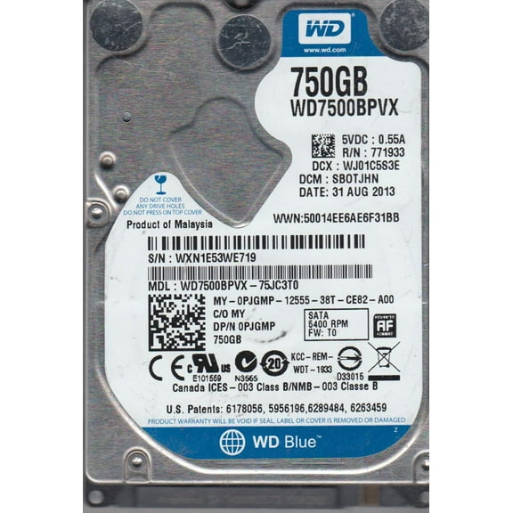 WD7500BPVX-75JC3T0, DCM SBOTJHN, Western Digital 750GB SATA 2.5 Hard Drive